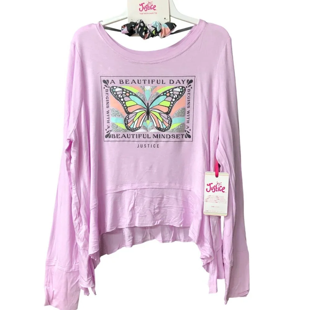 Justice Girls Collection X Long Sleeve 2-Fer‎ Swing w/ hair tie Shirt 12-14 NWT